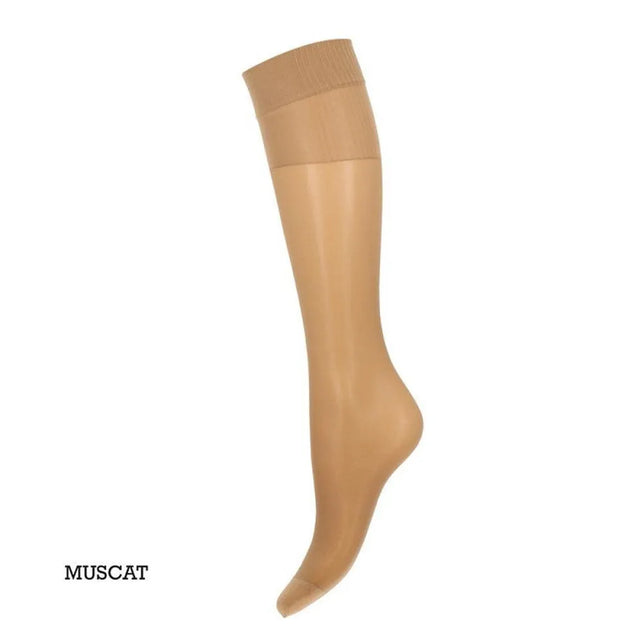 MarcMarcs dameskniekous 20 den in muscatbeige, transparant met brede comfortboord. - Jambelles