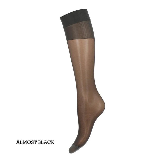 MarcMarcs dames kniekous 20 den in almost black, transparant met brede comfortboord en verstevigde teen. - Jambelles