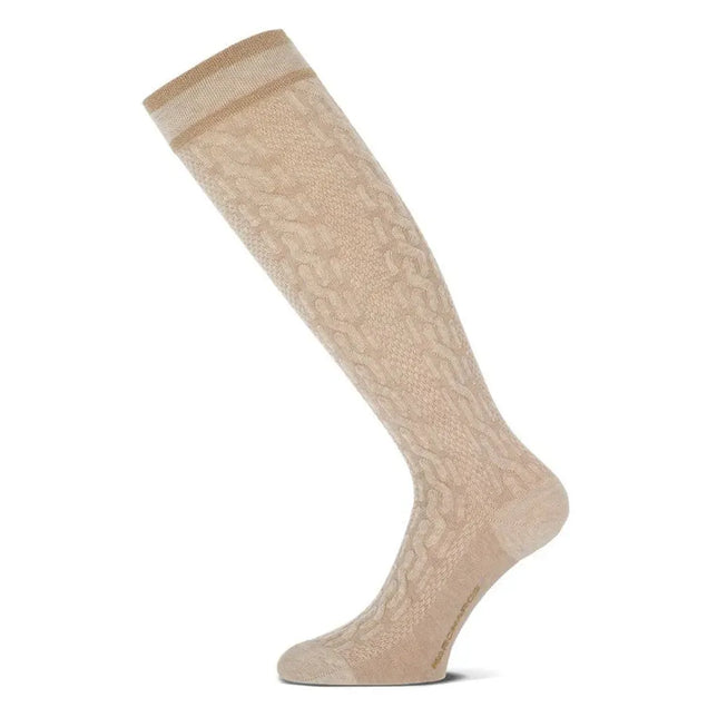 Beige MarcMarcs dameskniekous Courtney 82169 met subtiel luipaardpatroon en brede boord. - Jambelles