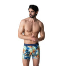 Muchachomalo herenboxer TOTEMHORSE1010 met blauw-groene print, oranje details en donkerblauwe logoband - Jambelles