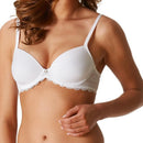 Mey dames Bi-Stretch bh Allure 74380 in wit, met gladde cups, smalle bandjes, kanten rand en sierdetail. - Jambelles