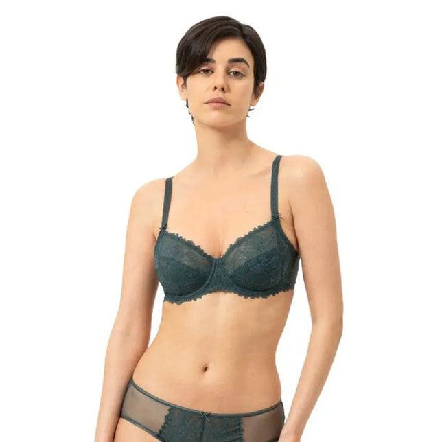 Mey Dames BH Wired Bra 1350002 in donkergroen kant, met beugelcups en verstelbare schouderbandjes. - Jambelles