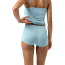 Mey dames boxer panty slip 59218 in lichtblauw, met gladde afwerking, korte pijpjes en elastische logoband. - Jambelles
