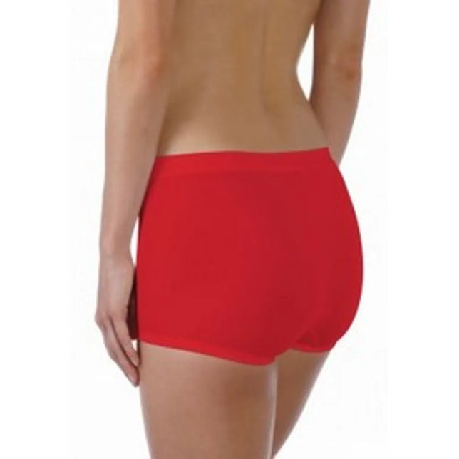 Mey dames boxer panty slip 59218 in rood, achteraanzicht met gladde stof en korte pijpjes. - Jambelles