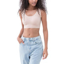 Model draagt de zwarte Mey dames bralette bustier 74821 met brede bandjes, ronde hals en gladde afwerking. - Jambelles