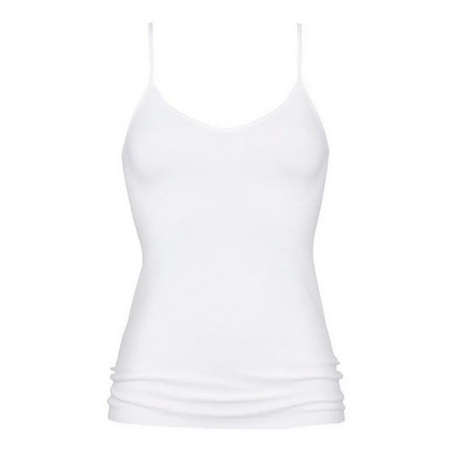 Wit Mey dameshemd Sporty-Hemd 25846 met dunne spaghettibandjes, ronde hals en subtiele plooien bij de zoom. - Jambelles