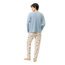 Mey dames pyjamaset 1240148 met lichtblauwe top en crèmekleurige broek met vogel- en sterrenprint en trekkoord - Jambelles
