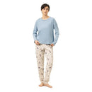 Mey dames pyjamaset 1240148 met lichtblauwe top en crèmekleurige broek met vogel- en sterrenprint en trekkoord - Jambelles