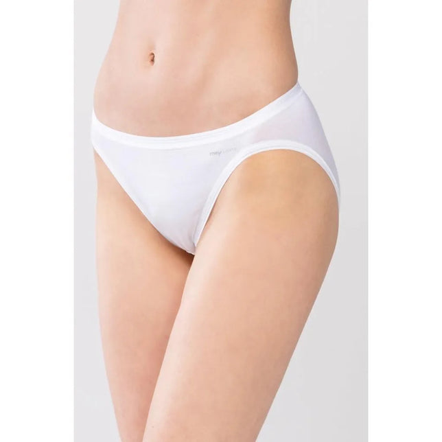 Mey dames mini-slip Lights 89210 in wit, met lage taille, gladde afwerking en subtiel logo voorop. - Jambelles