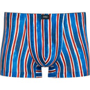 Mey heren boxer shorty 37144 in blauw met verticale rode en witte strepen en zwart logolabel op de tailleband. - Jambelles