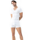 Achteraanzicht van Mey Basics 49107 herenshirt in zwart, met korte mouwen en aansluitende pasvorm. - Jambelles
