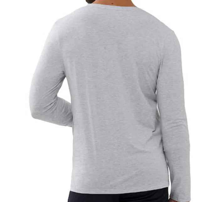 Mey heren longsleeve 36063 in lichtgrijs, achteraanzicht met ronde hals en effen ontwerp. - Jambelles