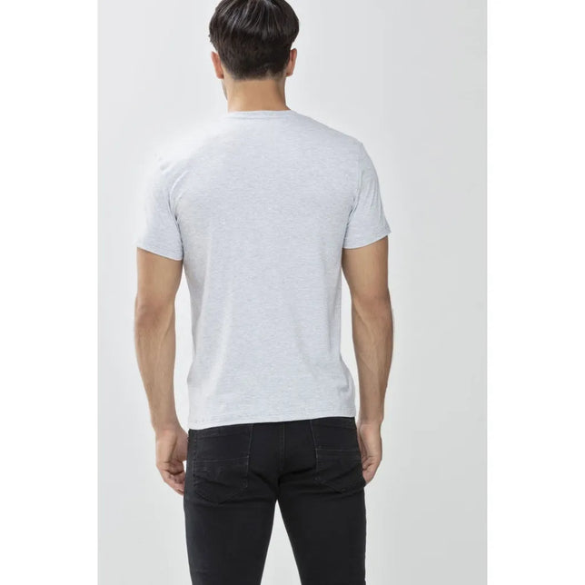 Mey heren V-neck shirt 46507 in lichtgrijs, achteraanzicht met korte mouwen en effen ontwerp. - Jambelles