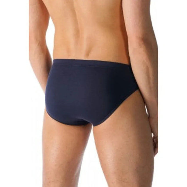 Donkerblauwe Mey heren Jazz-Pants slip Basics 49119, achteraanzicht met gladde tailleband en hoge beenuitsnijding. - Jambelles