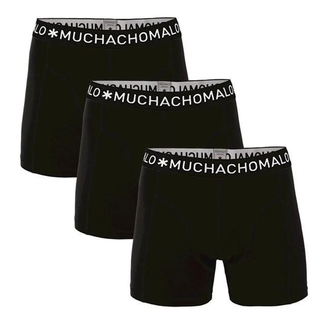 Muchachomalo herenboxers 3-pack in zwart, met korte pijpen en elastische tailleband met wit logo. - Jambelles