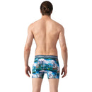 Close-up van donkerblauwe Muchachomalo herenboxer met geruite tailleband en wit merklogo. - Jambelles