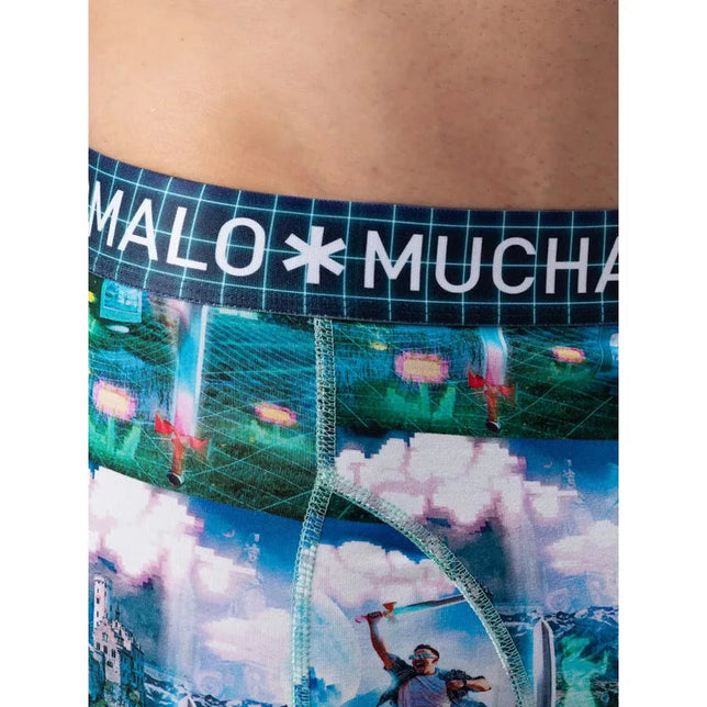Muchachomalo herenboxer in blauw met kleurrijke virtualrealityprint en donkere logotailleband. - Jambelles
