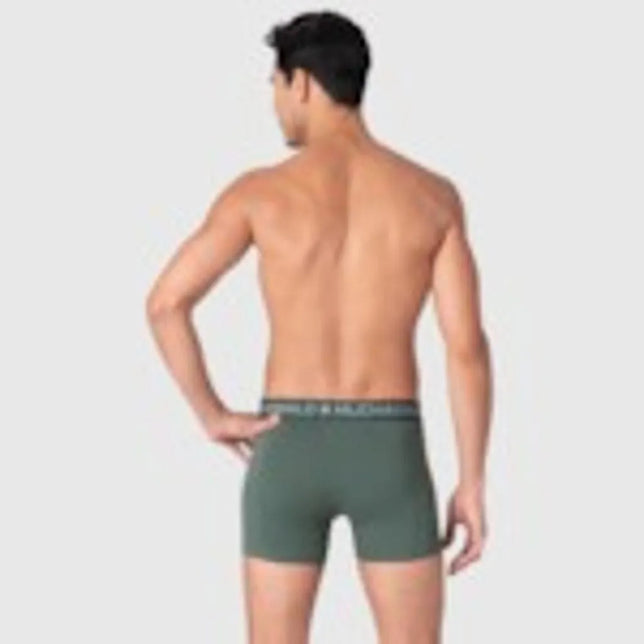 Muchachomalo herenboxer Short Solid in donkergroen, achteraanzicht met korte pijpen en logotailleband. - Jambelles