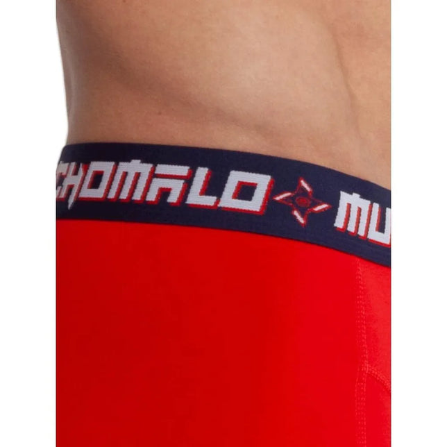Muchachomalo herenboxer SOLID1010 in rood met donkerblauwe tailleband en wit-rood merklogo. - Jambelles