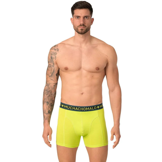 Muchachomalo herenboxer SOLID1010 in neongeel met korte pijpen en zwarte tailleband met geel logo. - Jambelles
