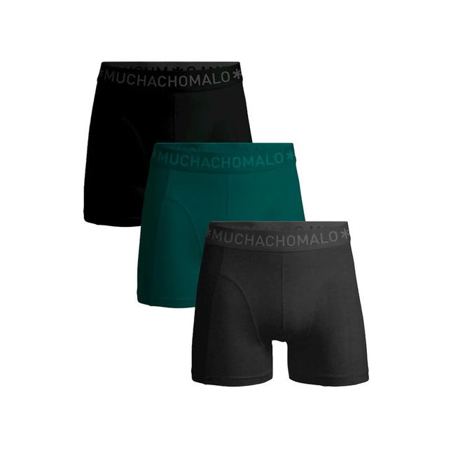Muchachomalo herenboxers Solid SOLID1010, 3-pack in zwart, donkergroen en antraciet met logoband. - Jambelles
