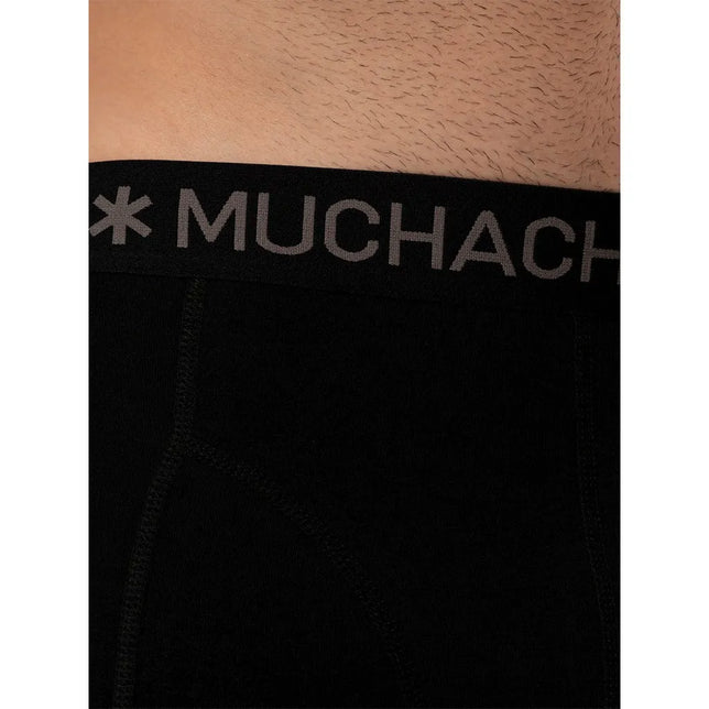 Zwarte Muchachomalo herenboxer Solid SOLID1010 met elastische tailleband, grijs logo en zichtbare naden. - Jambelles