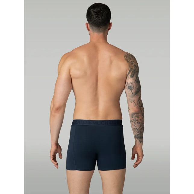 Muchachomalo herenboxer Solid LCsolid1010 in donkerblauw, achteraanzicht met elastische logoband. - Jambelles
