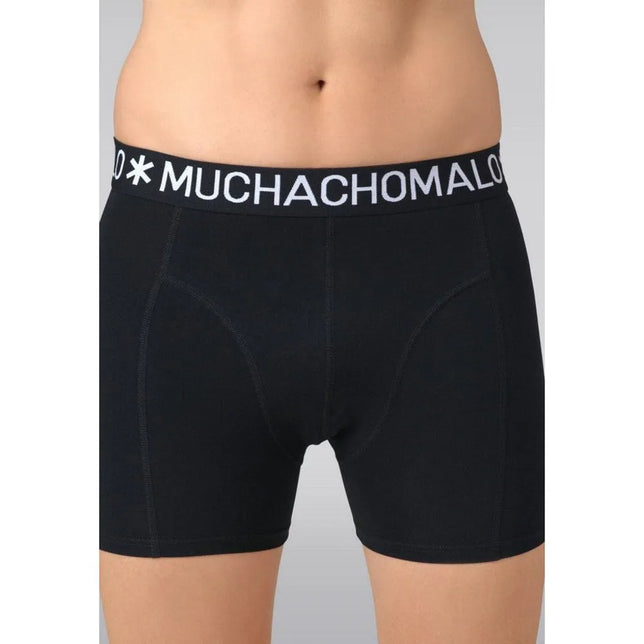 Zwarte Muchachomalo herenboxer uit 5-pack Solid Lcsolid1010, met witte logoband en zichtbare naden. - Jambelles