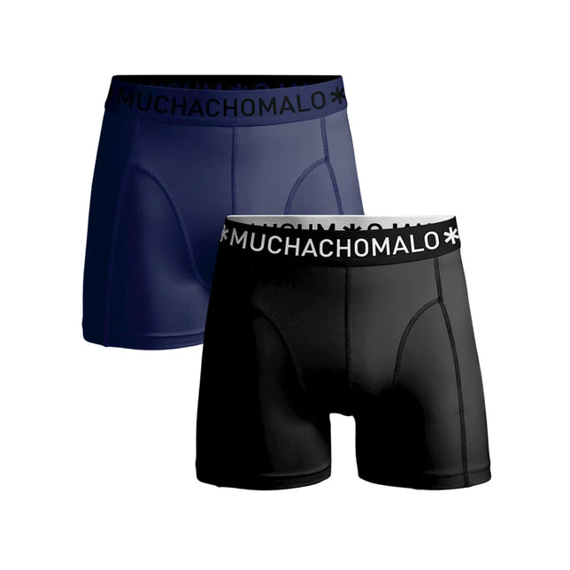 Muchachomalo heren boxershorts van microvezel, 2-pack in donkerblauw en zwart met logoband en zichtbare naden. - Jambelles