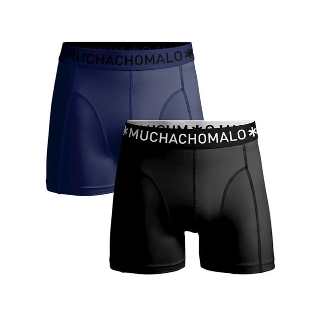 Muchachomalo heren boxershorts van microfiber, 2-pack in zwart en marineblauw met logoband en zichtbare naden. - Jambelles