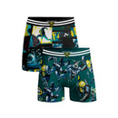 Muchachomalo herenboxershort uit 2-pack, zwart met kleurrijke comicprint en zwart-wit gestreepte tailleband. - Jambelles