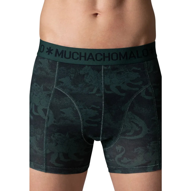 Donkergroene Muchachomalo herenboxershort uit 3-pack BOOGIEKNIGHTS1010 met ton-sur-ton print en logoband - Jambelles