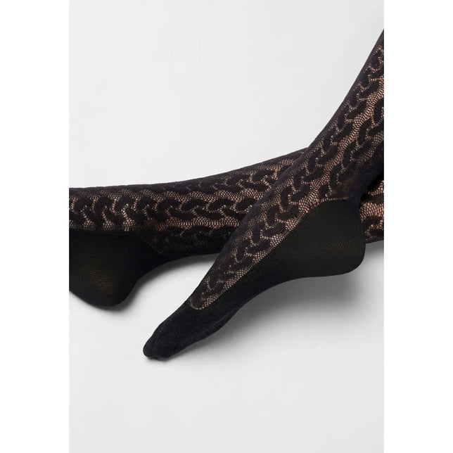 Zwarte Oroblu damespanty Bio Sneakers Wave 40 met transparant kantpatroon en verstevigde voeten. - Jambelles