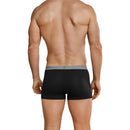 Achteraanzicht van Schiesser herenboxer Low Rise in wit met korte pijpen en grijze logotailleband. - Jambelles