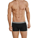 Achteraanzicht van Schiesser herenboxer Low Rise in wit met korte pijpen en grijze logotailleband. - Jambelles