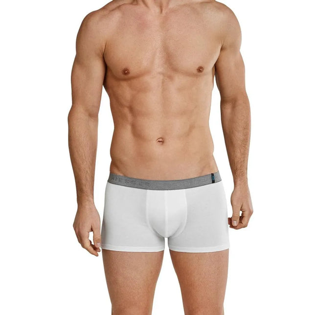 Witte Schiesser heren low-rise boxershort met grijze logotailleband en voorgevormde voorkant. - Jambelles