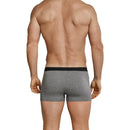 Achteraanzicht van Schiesser herenboxer Low Rise in wit met korte pijpen en grijze logotailleband. - Jambelles