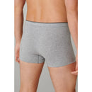 Schiesser herenboxershort 174004 in grijs gemêleerd, achteraanzicht met korte pijpen en dunne zwarte tailleband. - Jambelles