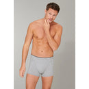 Schiesser herenboxershort 174004 in grijs gemêleerd, achteraanzicht met korte pijpen en dunne zwarte tailleband. - Jambelles