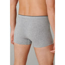 Schiesser herenboxershort 174004 in grijs gemêleerd, achteraanzicht met korte pijpen en dunne zwarte tailleband. - Jambelles