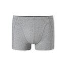 Schiesser herenboxershort 174004 in grijs gemêleerd, achteraanzicht met korte pijpen en dunne zwarte tailleband. - Jambelles