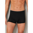 Schiesser herenboxershort 174004 in grijs gemêleerd, achteraanzicht met korte pijpen en dunne zwarte tailleband. - Jambelles