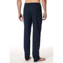 Schiesser Heren Broek Lang 182185 in grijs met donkerblauw ruitdessin en strikkoord, gedragen door een model. - Jambelles