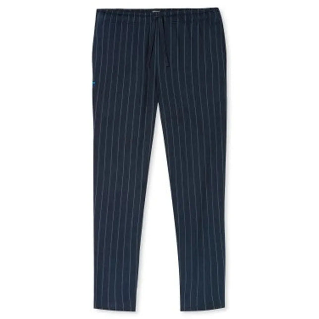 Schiesser herenbroek lang 182185 in donkerblauw met fijne verticale strepen en elastische taille met koord. - Jambelles