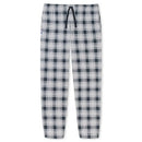 Schiesser Heren Broek Lang 182185 in grijs met donkerblauw ruitdessin en strikkoord, gedragen door een model. - Jambelles