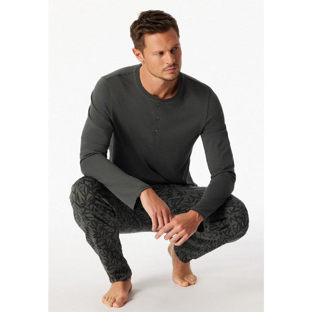 Schiesser Heren Nacht Shirt Langarmshirt Knopfleiste 182517 - Jambelles