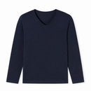 Donkerblauw Schiesser heren nachtshirt 180285 met lange mouwen, effen ontwerp en V-hals. - Jambelles