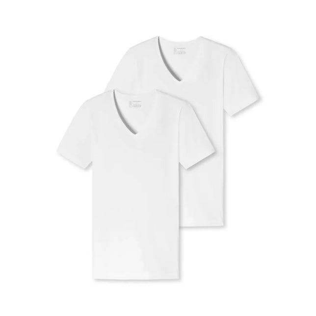 Twee witte Schiesser heren T-shirts met korte mouwen en V-hals, 2-pack model 173982 - Jambelles