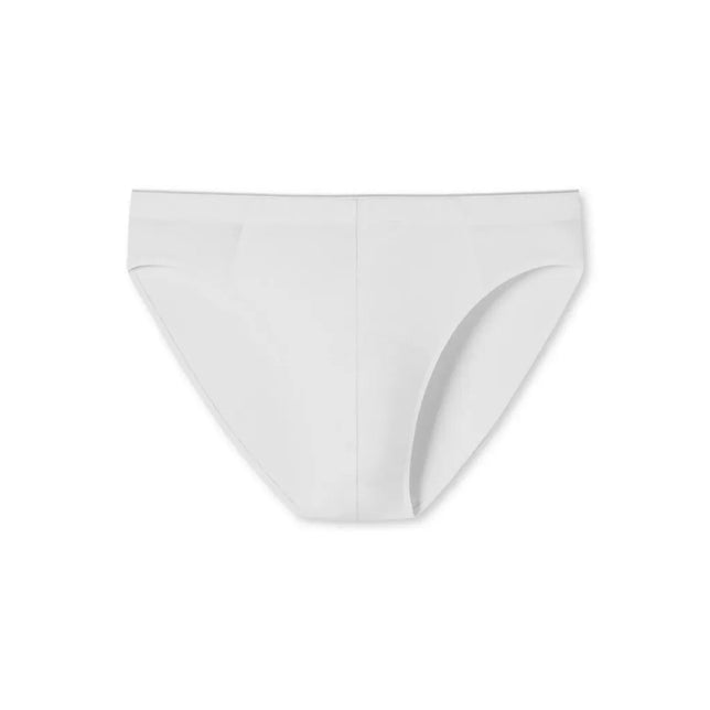 Witte Schiesser Heren Slip Supermini 173807, achteraanzicht met gladde tailleband, middennaad en hoge beenuitsnijding. - Jambelles