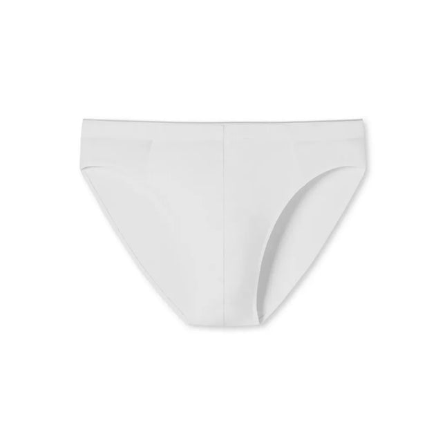 Schiesser heren slip Supermini 173807 in wit, met gladde tailleband, hoog uitgesneden pijpen en verticale voornaad. - Jambelles